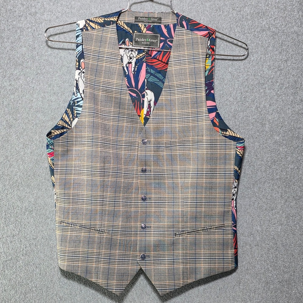 Paisley & Gray slim fit vest -fun French bull dog pattern